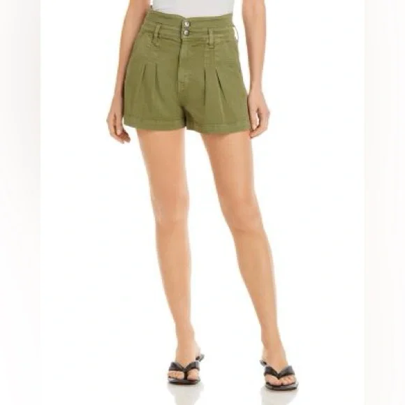 Veronica Beard 2 Jaylen High Rise Pleated Denim Shorts in Clover & Cornflower 28
